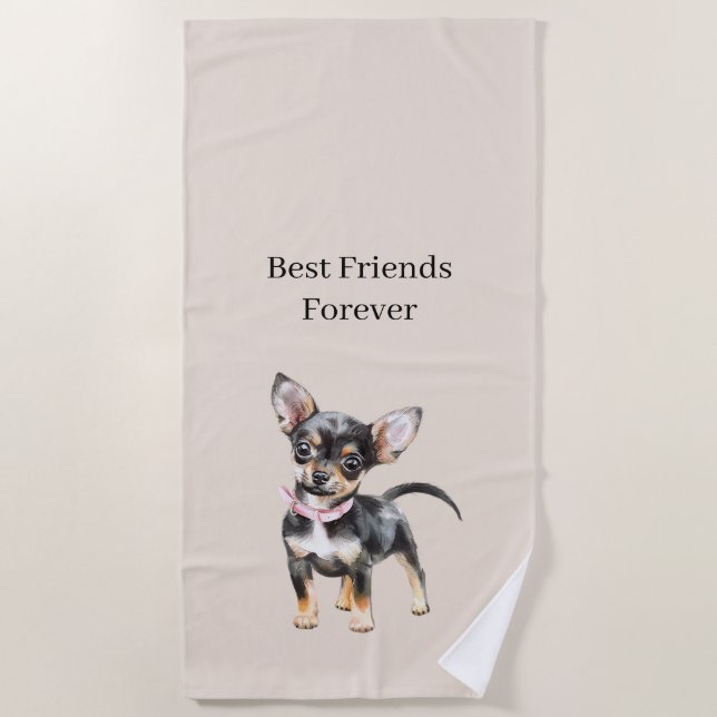 Sweet Cute Brown Cream Chihuahua Dog Best Friends Beach Towel (Front)
