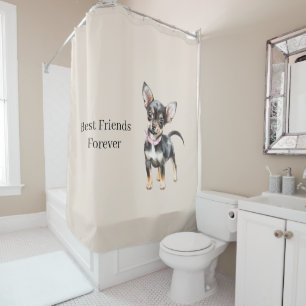 Sweet Cute Brown Cream Chihuahua Dog Best Friends Shower Curtain