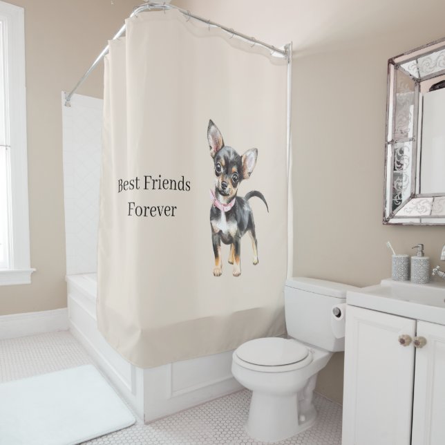 Sweet Cute Brown Cream Chihuahua Dog Best Friends Shower Curtain (In Situ)