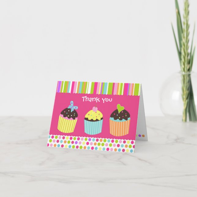 Sweet Cute Cupcake Folded  Thank You Note Card (Front)
