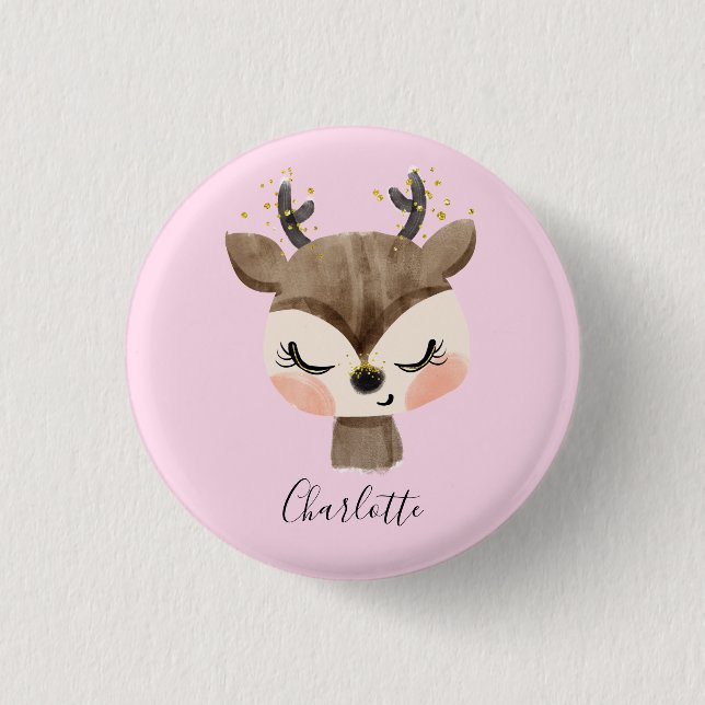 Sweet Cute & Girly Pastel Blush Pink Baby Reindeer 3 Cm Round Badge (Front)