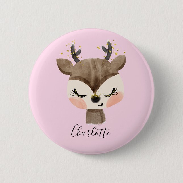 Sweet Cute & Girly Pastel Blush Pink Baby Reindeer 6 Cm Round Badge (Front)
