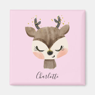 Sweet Cute & Girly Pastel Blush Pink Baby Reindeer Magnet