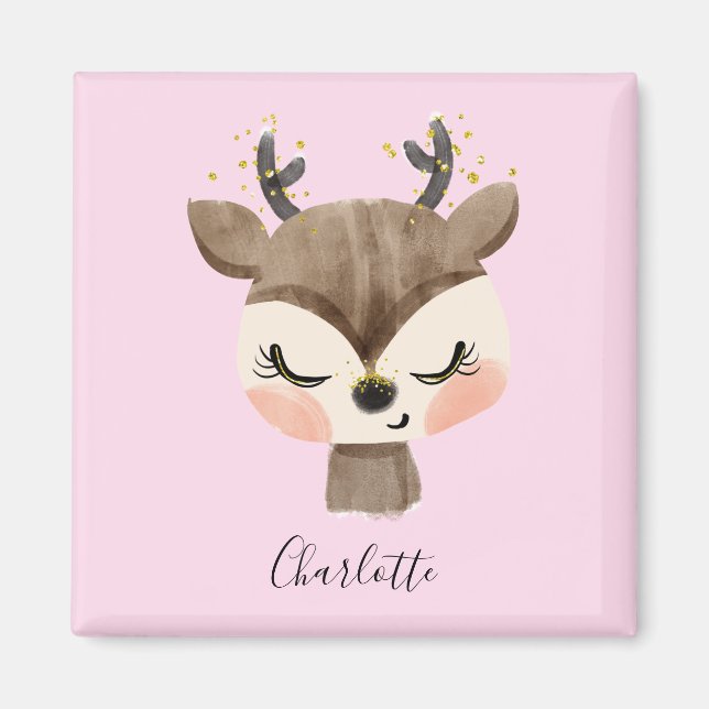 Sweet Cute & Girly Pastel Blush Pink Baby Reindeer Magnet (Front)