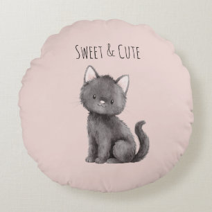 Sweet Cute Grey Cat Round Cushion