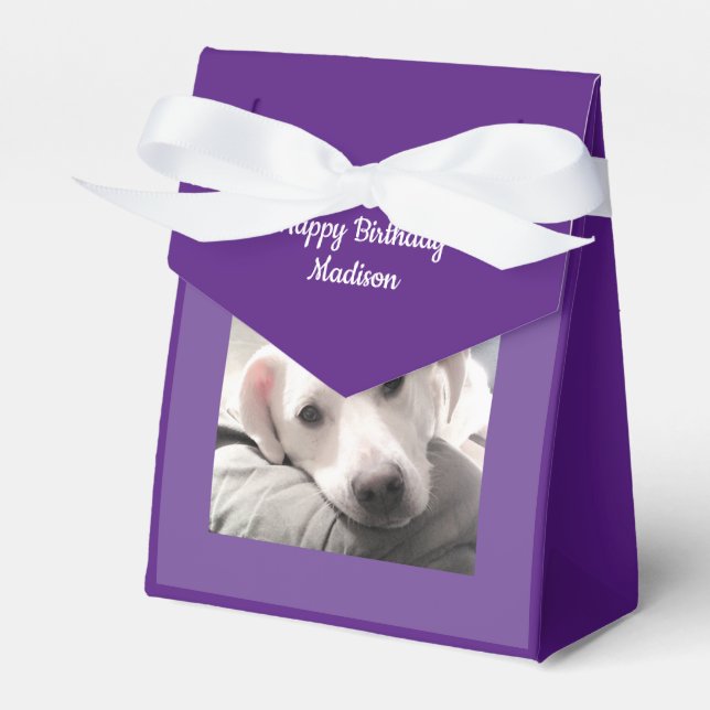 Sweet Cute Labrador Retriever Dog Purple Birthday Favour Box (Front Side)