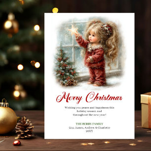 Sweet Cute Little Girl Christmas Scene Holiday Car Card