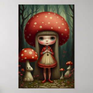 Sweet Cute Little Mushroom Hat Girl Art Poster