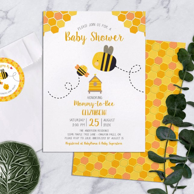 Sweet Cute Mummy to Bee Bumblebee Baby Shower Invitation (Creator Uploaded)