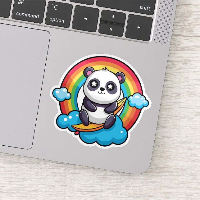Sweet Cute Panda On A Rainbow Sticker (Detail)