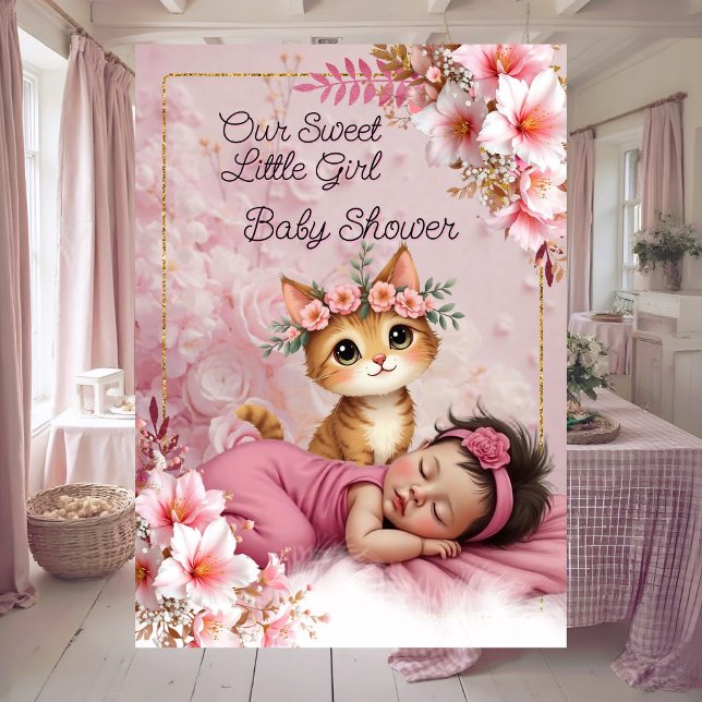 Sweet Cute Pink Girl Baby Shower Cat Kitten Invitation (Creator Uploaded)
