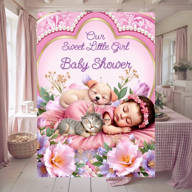 Sweet Cute Pink Girl Baby Shower Puppy Kitten Invitation (Creator Uploaded)