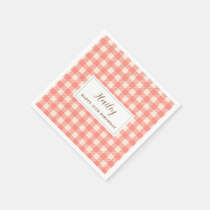 Sweet cute pink orange gingham Paper Napkin 