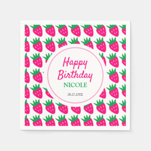 Sweet Cute Strawberry Pink Birthday  Napkin