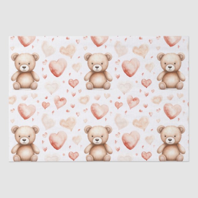 Sweet Cute Teddy Bear Heart Baby Shower Tissue Paper (Front)