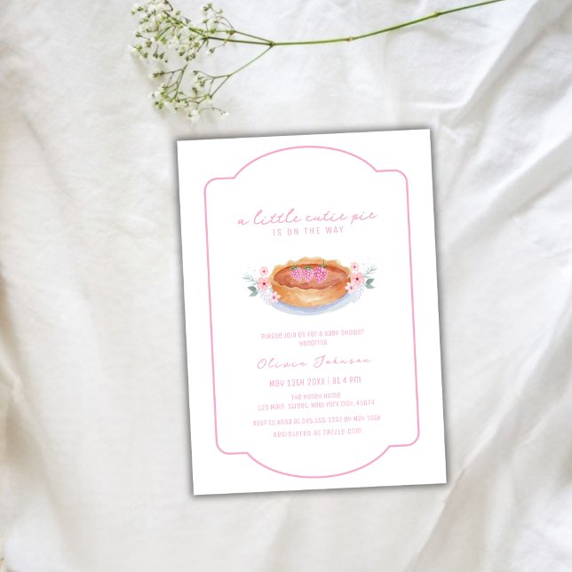 Sweet Cutie Pie Raspberry Flower Baby Shower Invitation (Sweet Cutie Pie Raspberry Flower Baby Shower Invitation)