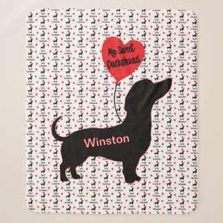 Sweet Dachshund: Heart Balloon Sherpa Blanket