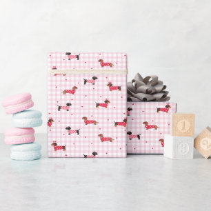 Sweet Dachshund Plaid Pattern Wrapping Paper Roll