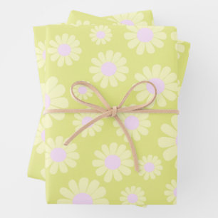 Sweet Daisy Baby Pastel Green Yellow Pink Wrapping Paper Sheet