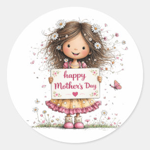 Sweet Daisy Girl Mother’s Day Classic Round Sticker