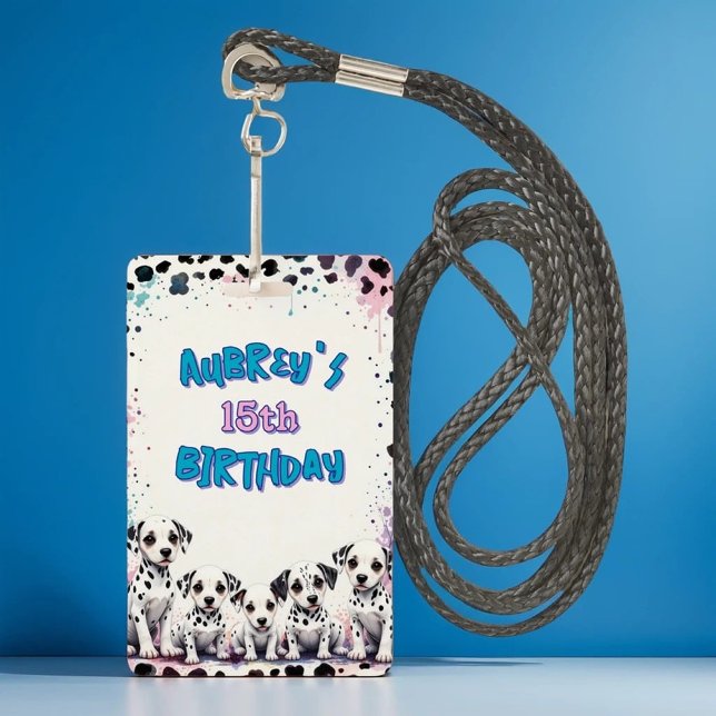 Sweet Dalmatian Watercolor Birthday Party Badge ID Badge (Creator Uploaded)