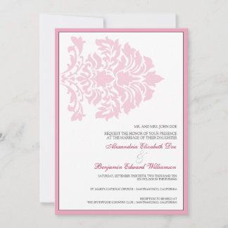 Sweet Damask 5x7 Pink/White Wedding Invitation