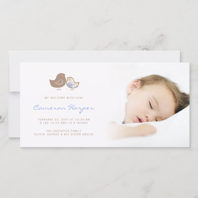 Sweet Damask Chicks Baby Boy Birth Announcement (Front)