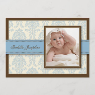 Sweet Damask Chocolate Birth Announcement (blue)