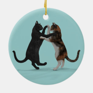 Sweet Dancing Cats Ceramic Tree Decoration