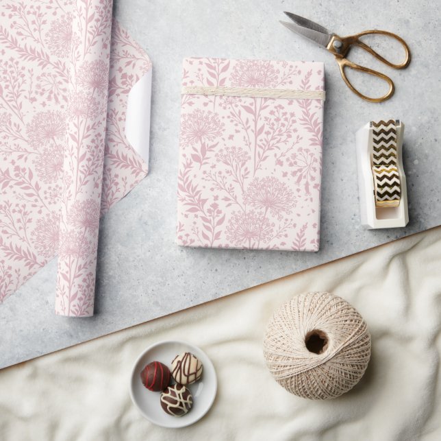 Sweet Dandelion Muted Rose - Neutral  Wrapping Paper (Crafts)