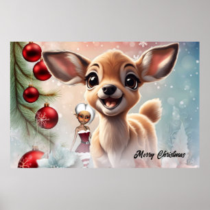 Sweet deer and cute elves  poster