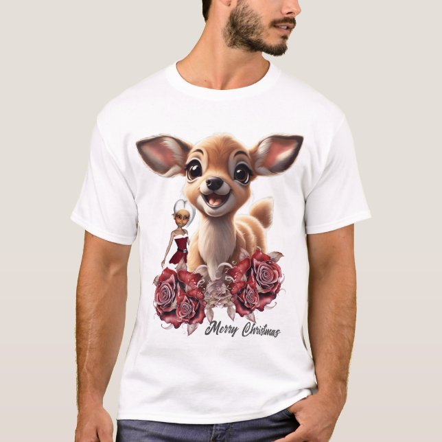 Sweet deer and cute elves  T-Shirt (Front)