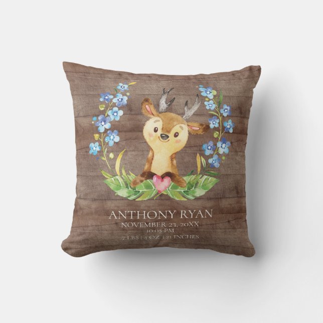 Sweet Deer  Baby Birth Stats Pillow (Front)
