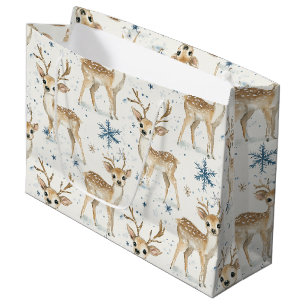 Sweet Deer Blue Christmas Snowflakes Large Gift Bag