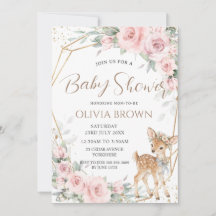 Sweet Deer Blush Pink Floral Girl Baby Shower