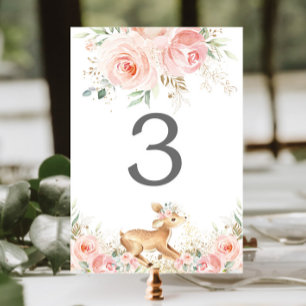 Sweet Deer Blush Pink Floral Girl Baby Shower  Table Number