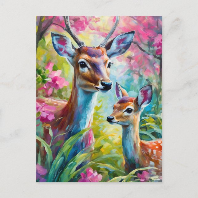 Sweet Deer Colourful Modern Abstract Art Postcard (Front)