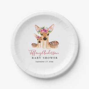 Sweet Deer Mum And Baby Floral Baby Shower Plate
