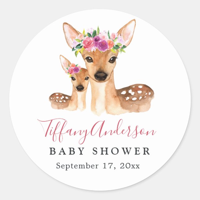 Sweet Deer Mum And Baby Floral Baby Shower Sticker (Front)