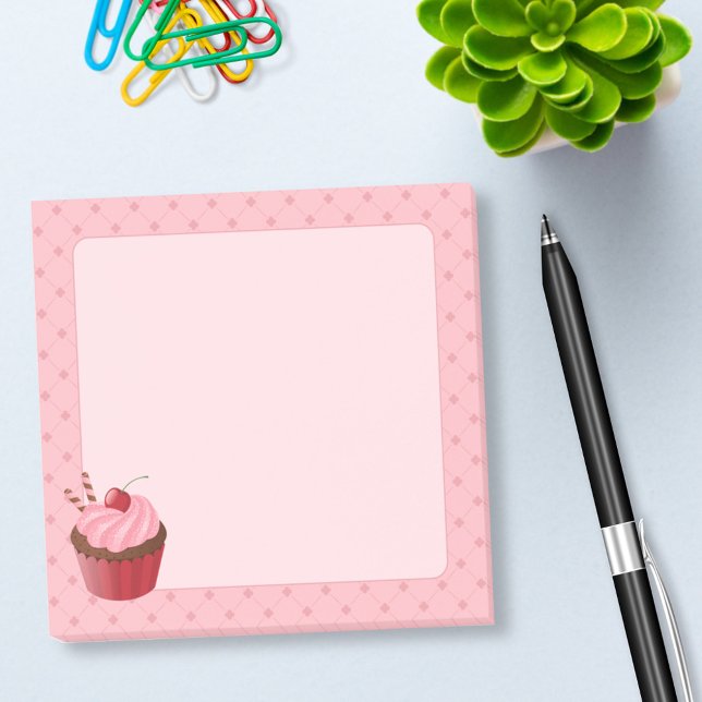 Sweet Delicious Cherry Cupcake on Pink Post-it Notes (Creator Uploaded)