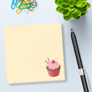 Sweet Delicious Cherry Cupcake on Yellow Post-it Notes