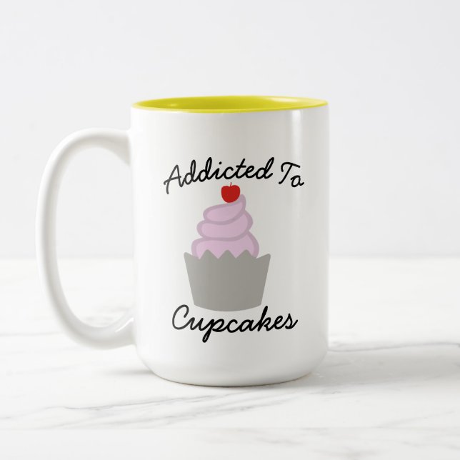 Sweet Dessert Cupcake Designs Graphic, Custom Text Two-Tone Coffee Mug (Left)