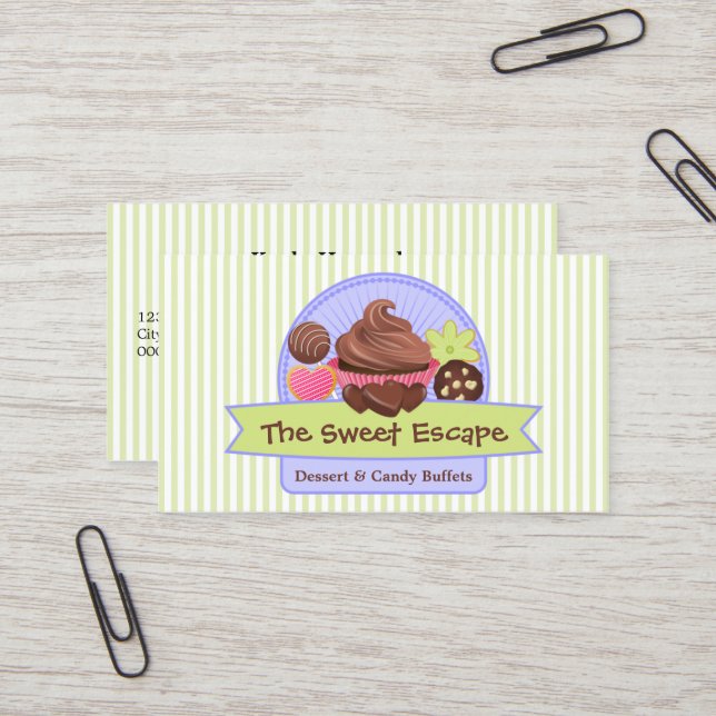 Sweet Desserts Green Business Card (Front/Back In Situ)
