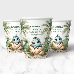 Sweet Dino Baby Shower Hatching Soon Name Paper Cups