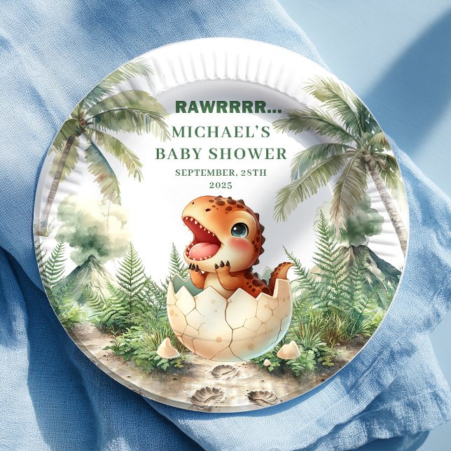 Sweet Dino Egg Baby Shower Hatching Soon Plates (Sweet Dino Egg Baby Shower Hatching Soon Plates)