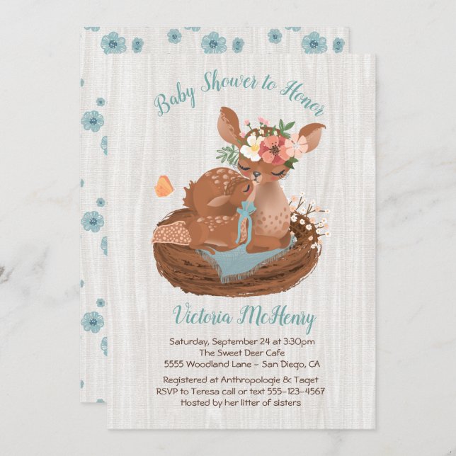 Sweet doe and Momma Deer Baby shower Invitations (Front/Back)