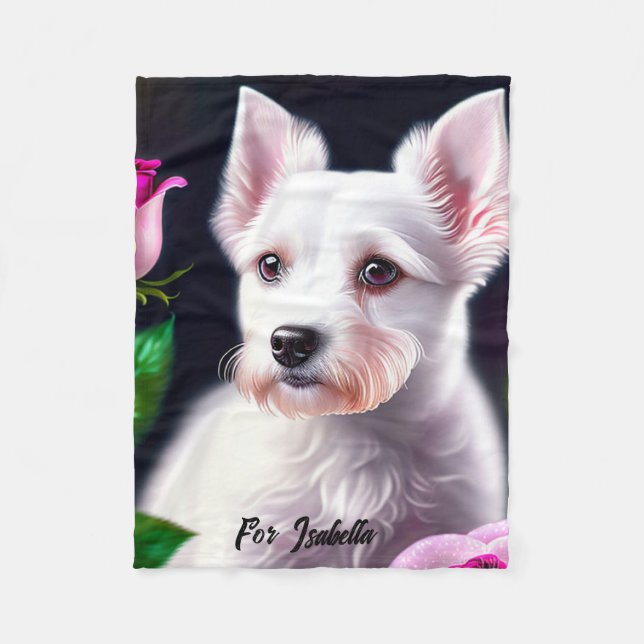 Sweet Dog And Rose Collection Fleece Blanket (Front)