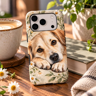 Sweet Dog with Daisies Watercolor Botanical Art