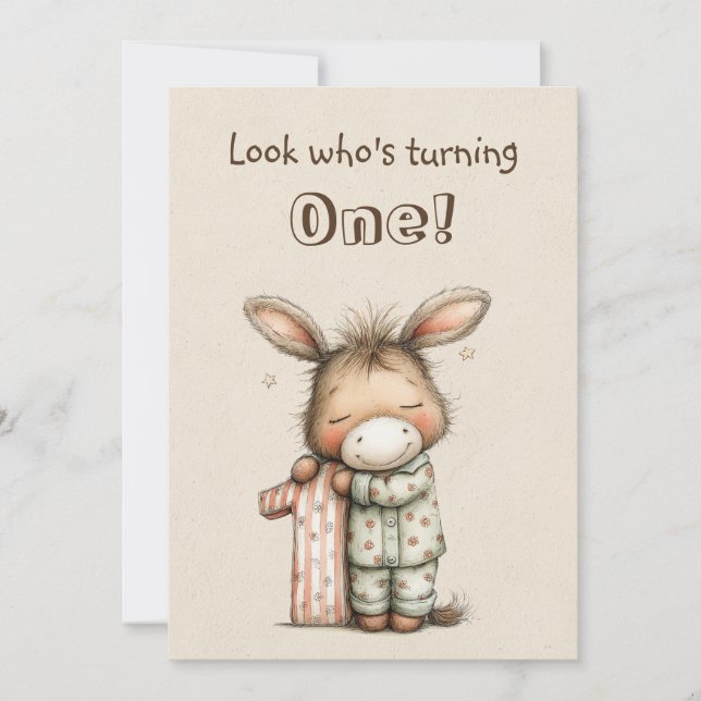 Sweet Donkey First Birthday for One Year Old Flat Card (Front)