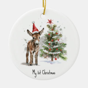 Sweet Donkey's First Christmas, custom Ceramic Tree Decoration